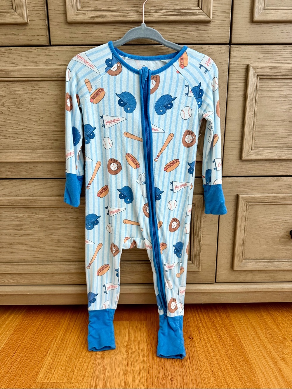 Caden Lane Ballpark Bros Convertible Bamboo Zip Romper, 6-12 months!